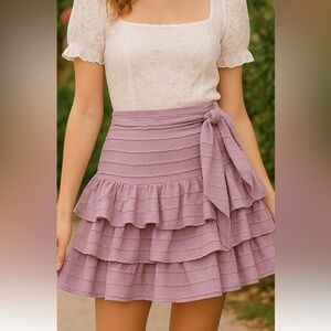 Tularosa Elegant Mauve Lavender Ruffled Mini Skirt XS